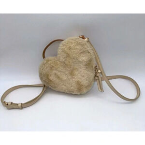 Lauren Conrad Heart Shaped Crossbody Faux Fur Ivory Bag Purse Cream never used